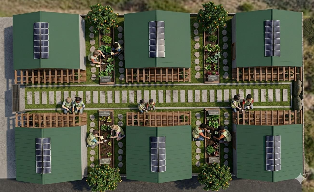 Top-down view of cooperative gardens